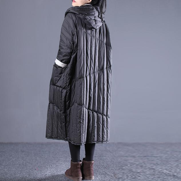 New Black Outfits Hooded Drawstring Down Jacket Pockets Down Coat