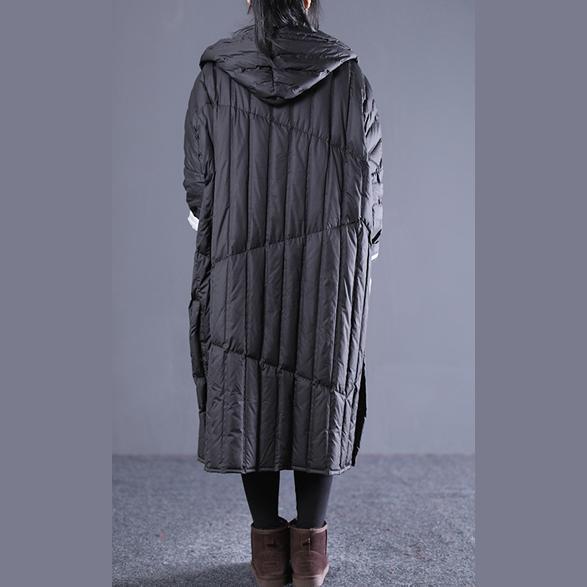 New Black Outfits Hooded Drawstring Down Jacket Pockets Down Coat