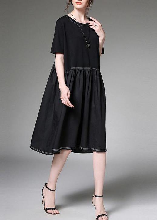 New Black Block Loose Dresses Cotton Patchwork Dress