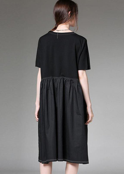 New Black Block Loose Dresses Cotton Patchwork Dress