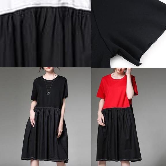 New Black Block Loose Dresses Cotton Patchwork Dress