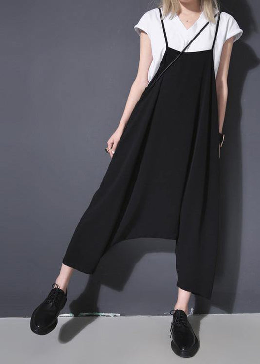 New Black High Waist Cotton Blended Pants Loose Jumpsuit Pants