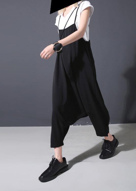 New Black High Waist Cotton Blended Pants Loose Jumpsuit Pants