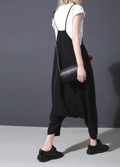 New Black High Waist Cotton Blended Pants Loose Jumpsuit Pants