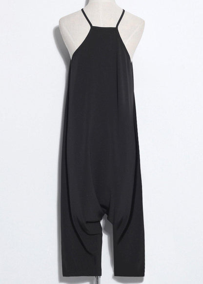 New Black High Waist Cotton Blended Pants Loose Jumpsuit Pants