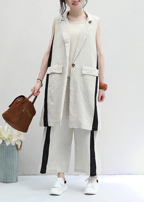 New Black Striped Vest and Elastic Waist Wide Leg Pants