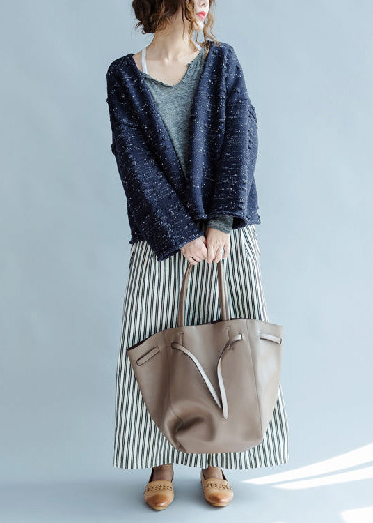 New Blue Asymmetric Design Cotton Knitted Cardigans Chunky Oversize Coats