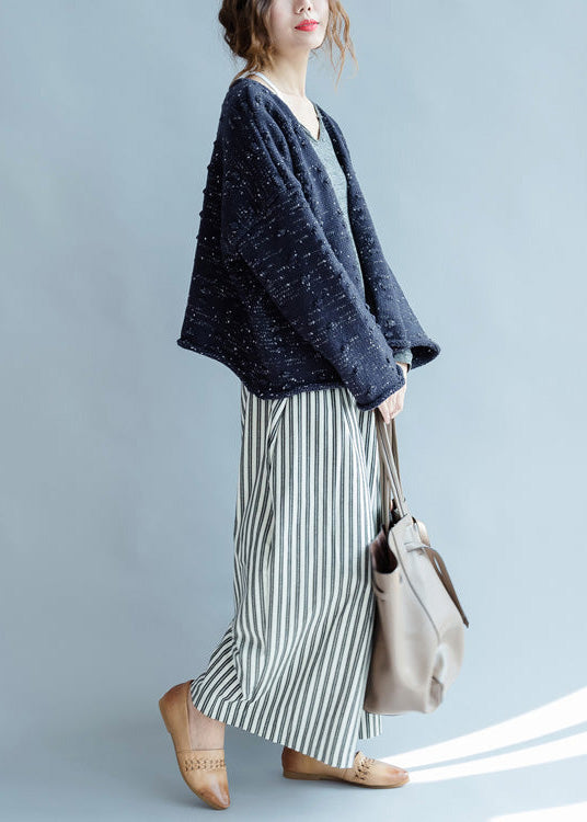 New Blue Asymmetric Design Cotton Knitted Cardigans Chunky Oversize Coats