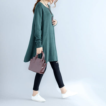New Green Cozy Cotton Sweater Dress Oversize Knit Dresses