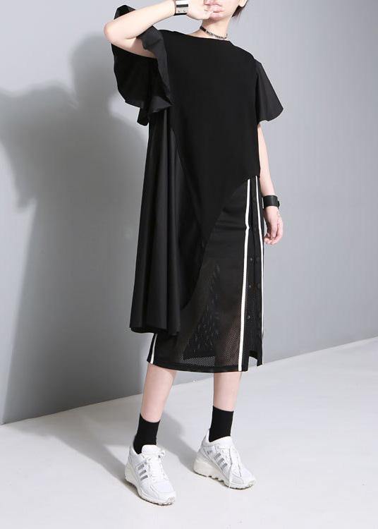 New Black Cotton Blended Skirts Side Open Skirts