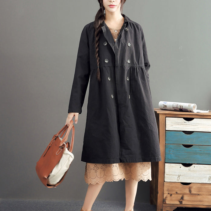 New Black Cotton Long Outwear High Waist Warm Double Breast Trench Coats