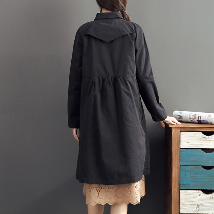 New Black Cotton Long Outwear High Waist Warm Double Breast Trench Coats