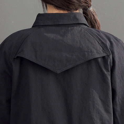 New Black Cotton Long Outwear High Waist Warm Double Breast Trench Coats