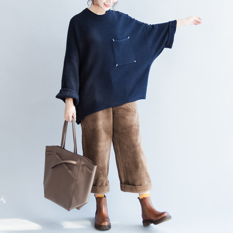 New Knit Pullover Navy Thick Batwing Sleeve Sweaters