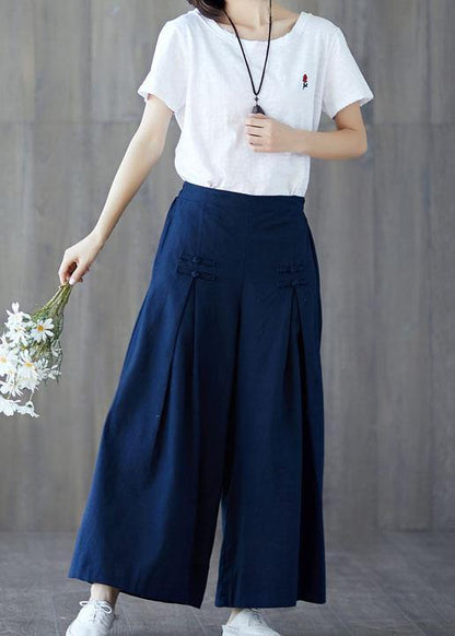 New Linen Wide Leg Pants Chinese Button Pants
