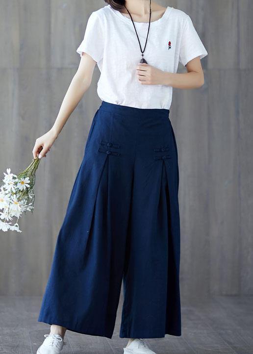 New Linen Wide Leg Pants Chinese Button Pants
