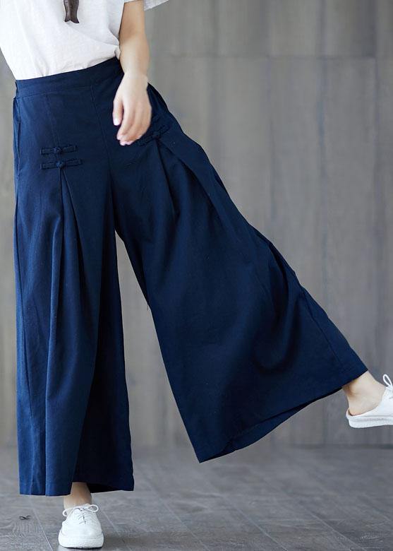 New Linen Wide Leg Pants Chinese Button Pants