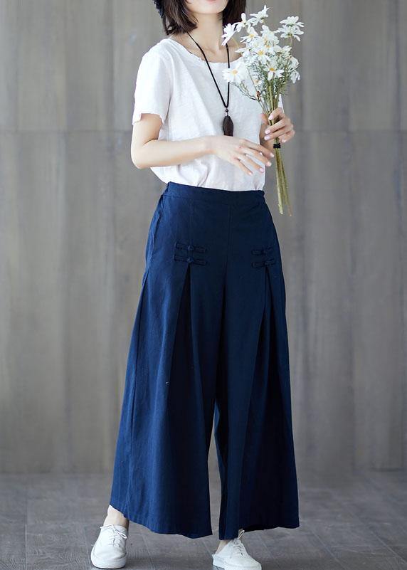 New Linen Wide Leg Pants Chinese Button Pants