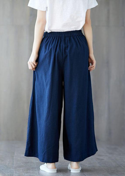 New Linen Wide Leg Pants Chinese Button Pants