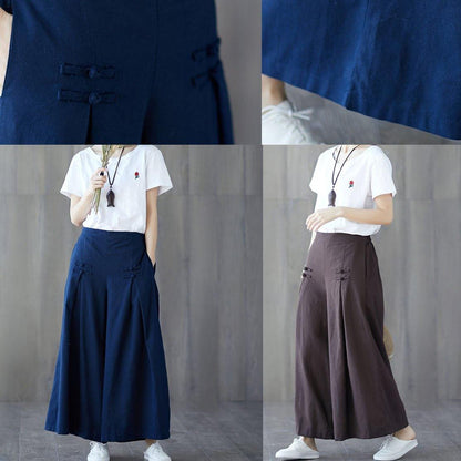 New Linen Wide Leg Pants Chinese Button Pants