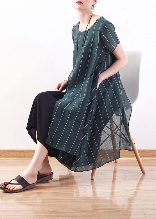 New Original Design Green Art Thin O Neck Two Pieces of Pinstripe Dress