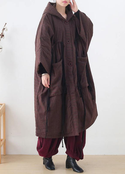 New Ribbon Big Pocket Hooded Cotton Coat Long Thick Padded Overcoat