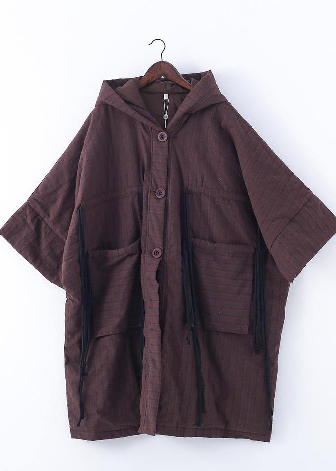 New Ribbon Big Pocket Hooded Cotton Coat Long Thick Padded Overcoat
