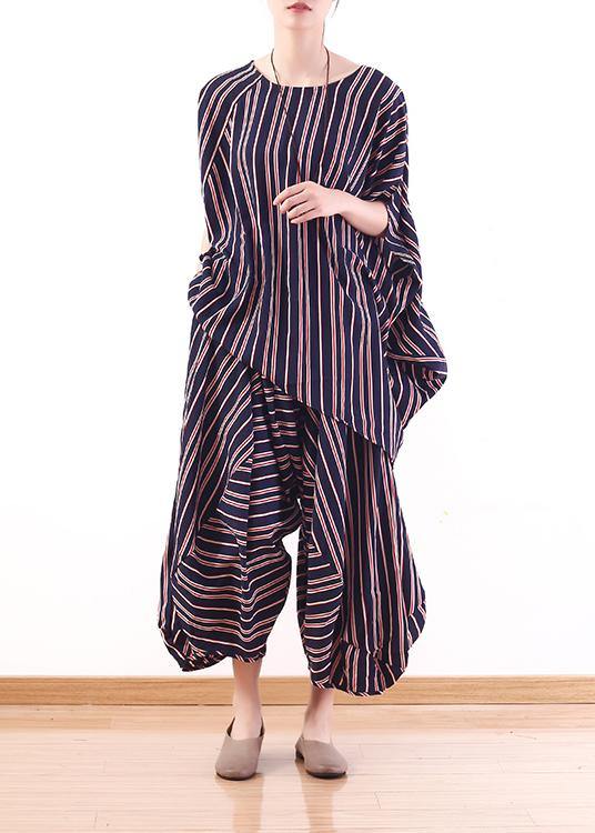 New Summer Stylish Red Blue Striped Batwing Sleeve Tops and Lantern Pants