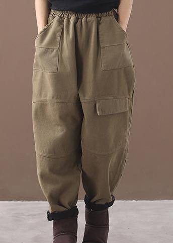 New Thick Cotton Harem Pants False Pockets Army Green Pants