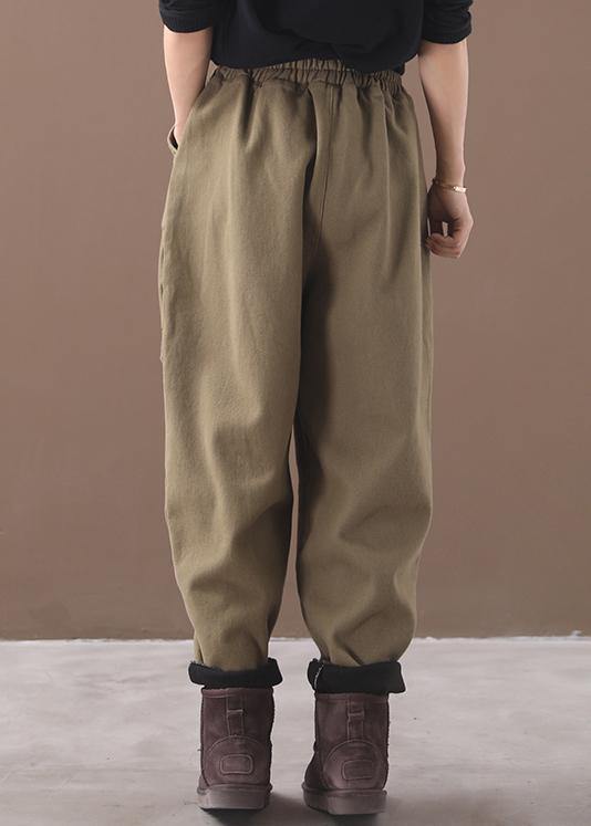 New Thick Cotton Harem Pants False Pockets Army Green Pants