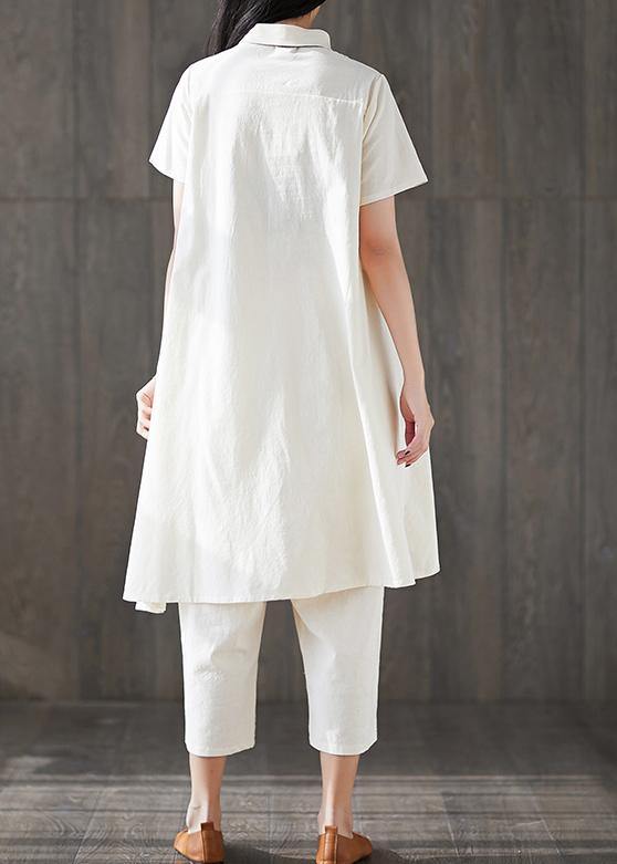 New White Asymmetric Tops and Elastic Waist Harem Pants Fshion Two Pieces