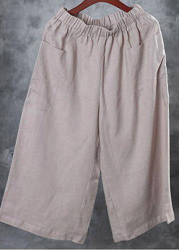 New White Red Linen Crop Pants