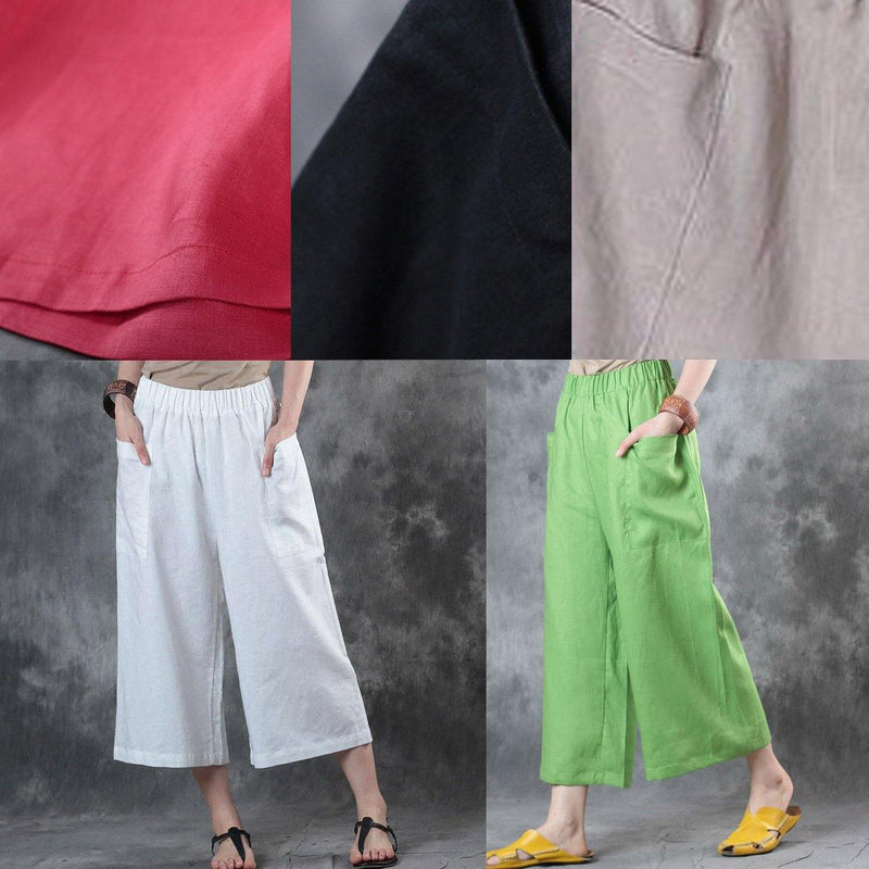 New White Red Linen Crop Pants
