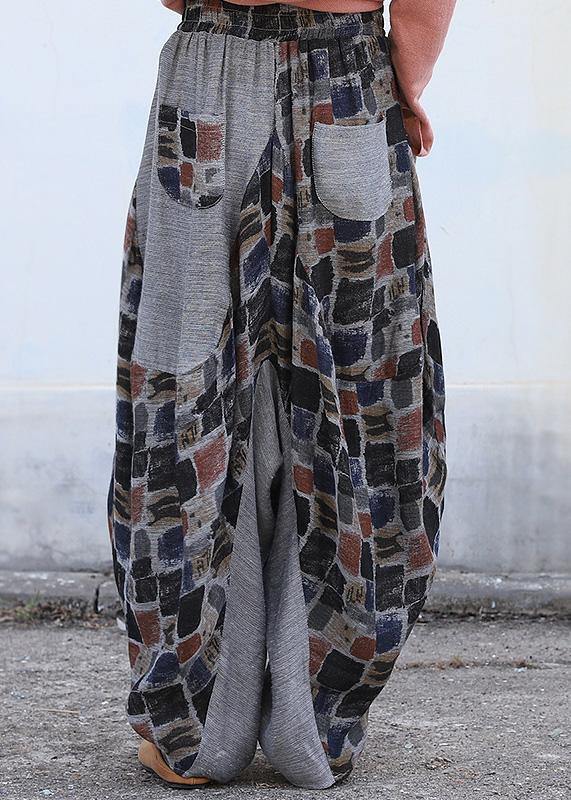 New Black Plaid Linen Lantern Pants Loose Patchwork Harem Pants