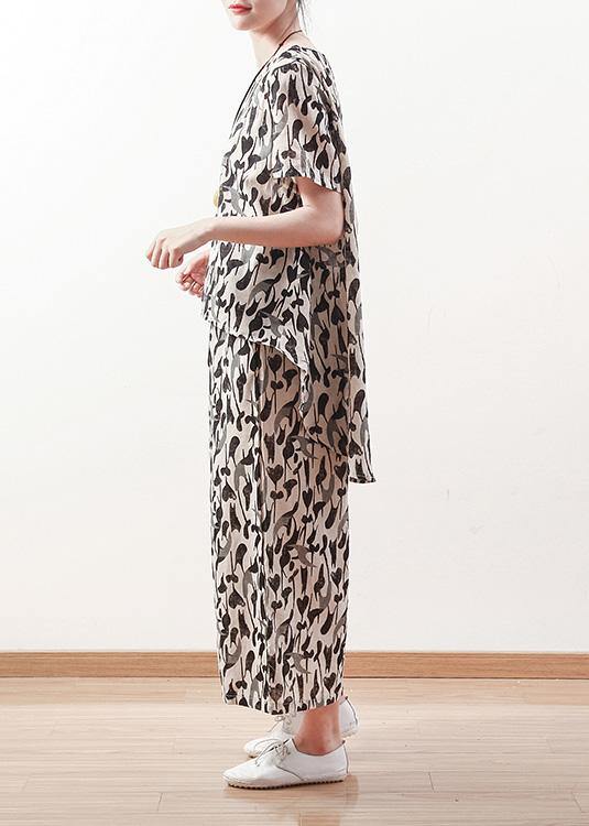 New Black Prints Linen O Neck Tops and Straight Pants