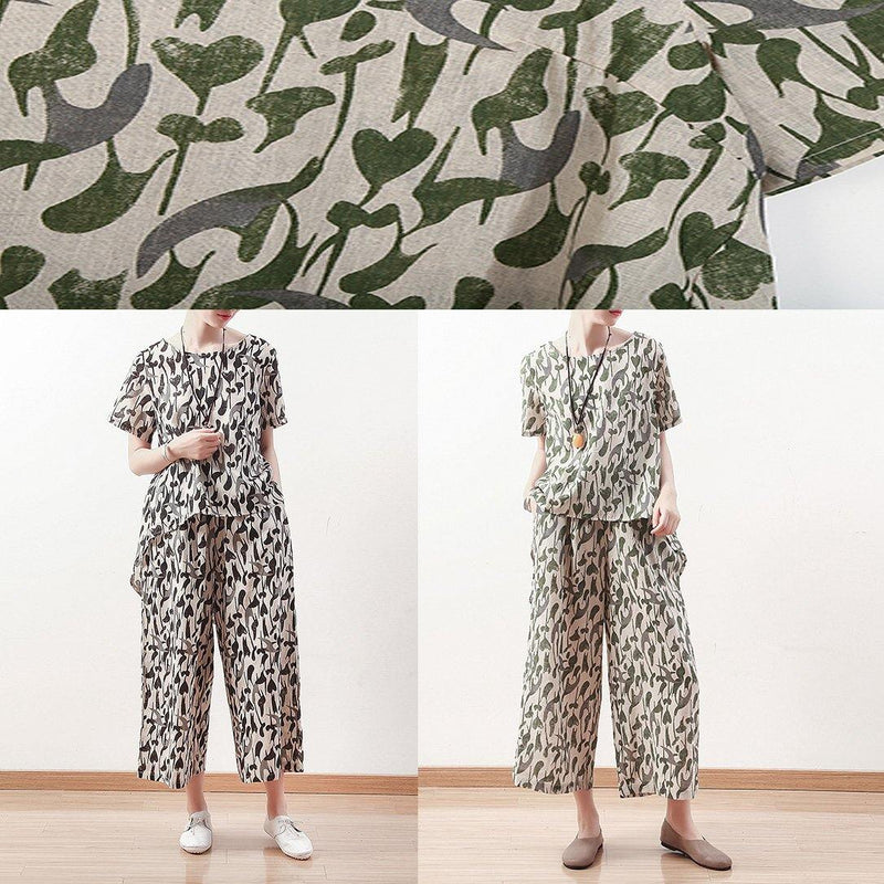 New Black Prints Linen O Neck Tops and Straight Pants