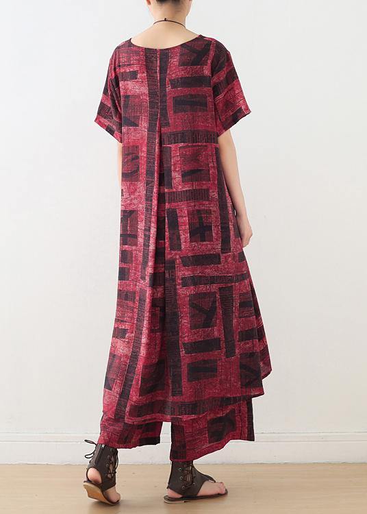 New Linen Short Sleeve Side Open Tops With Wide Leg Pants Two Pieces