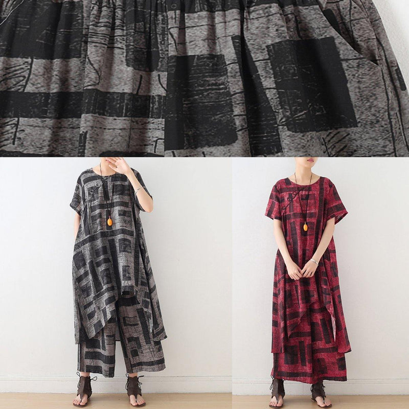New Linen Short Sleeve Side Open Tops With Wide Leg Pants Two Pieces