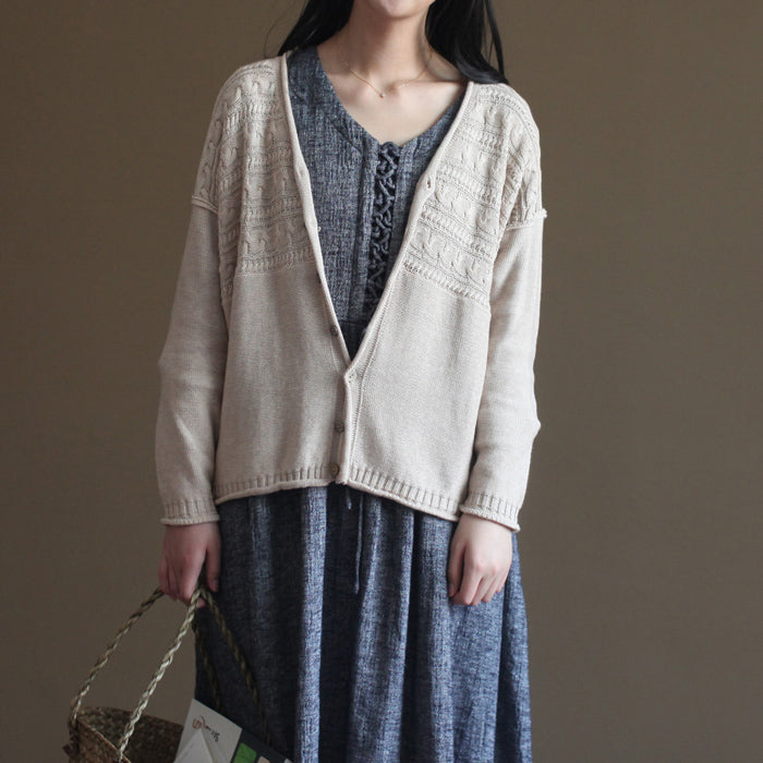 Nude Cotton Sweater Coats Loose Long Sleeve Cardigans Outwear