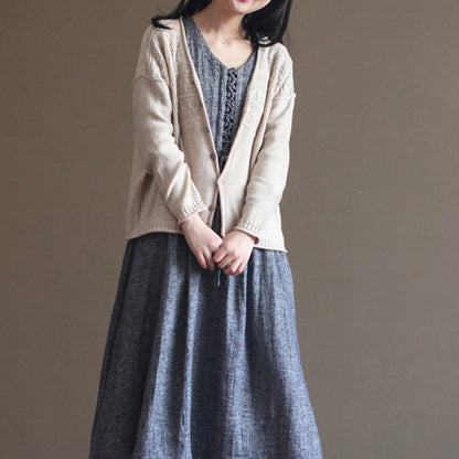 Nude Cotton Sweater Coats Loose Long Sleeve Cardigans Outwear