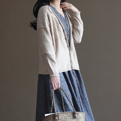 Nude Cotton Sweater Coats Loose Long Sleeve Cardigans Outwear