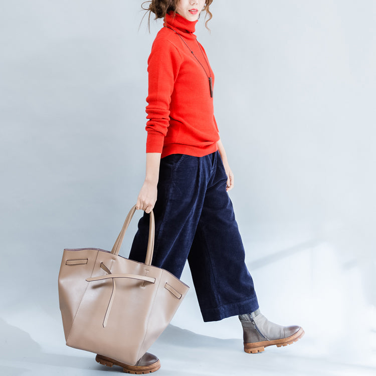 Orange High Neck Pullover Loose Knitted Sweaters Warm