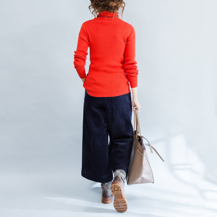 Orange High Neck Pullover Loose Knitted Sweaters Warm