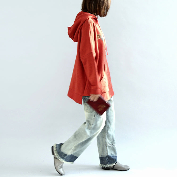 Oversized Red Hoodies Cotton Pullover Tops Warm Winter Dress