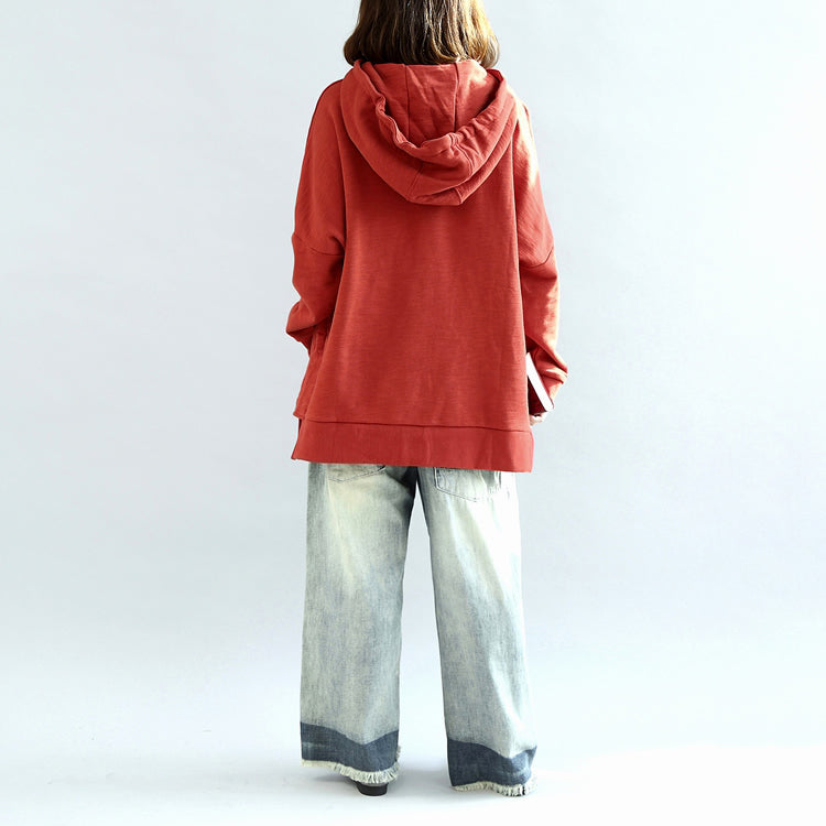 Oversized Red Hoodies Cotton Pullover Tops Warm Winter Dress