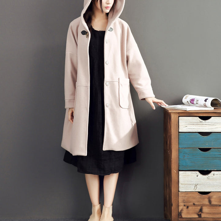 Pink Long Sleeve Long Outwear Baggy Loose Hooded Trench Coats