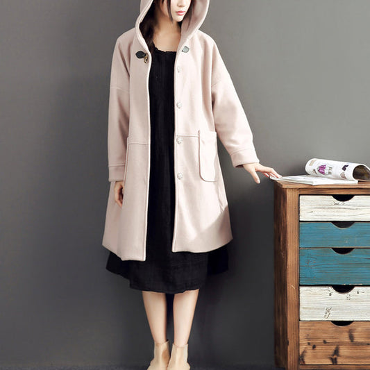 Pink Long Sleeve Long Outwear Baggy Loose Hooded Trench Coats