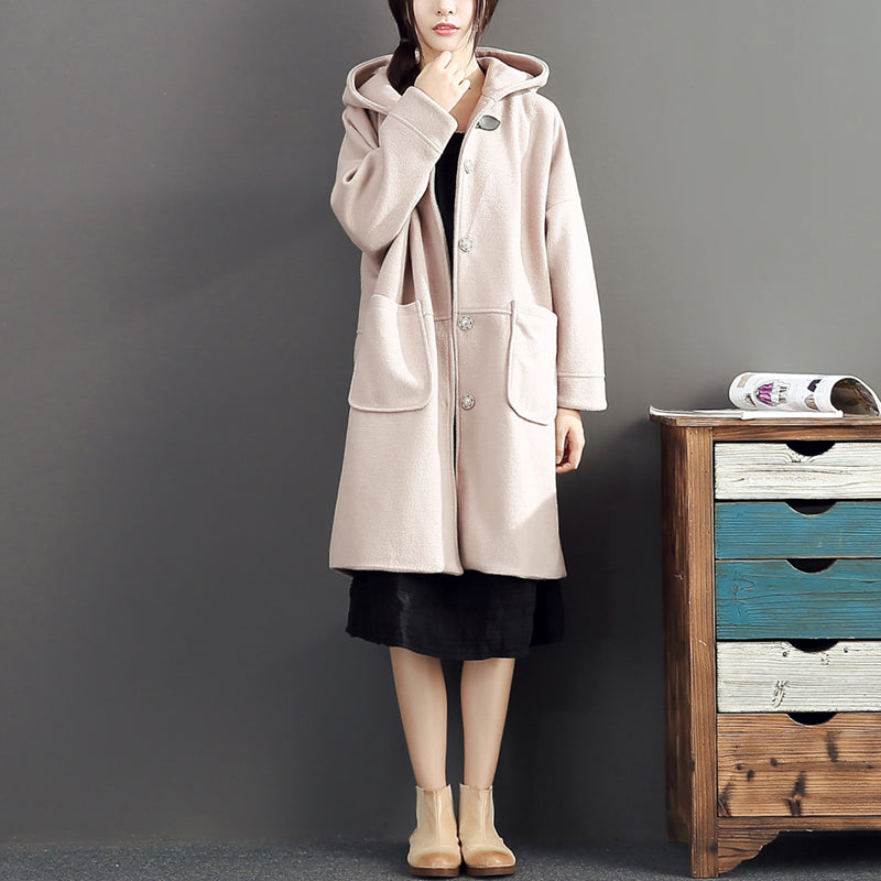 Pink Long Sleeve Long Outwear Baggy Loose Hooded Trench Coats
