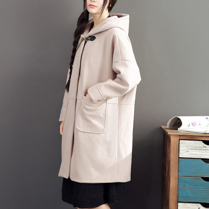 Pink Long Sleeve Long Outwear Baggy Loose Hooded Trench Coats