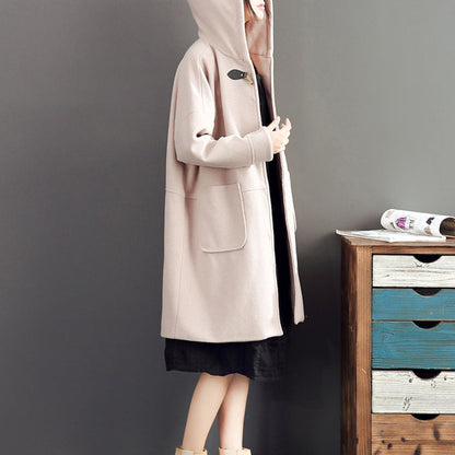 Pink Long Sleeve Long Outwear Baggy Loose Hooded Trench Coats